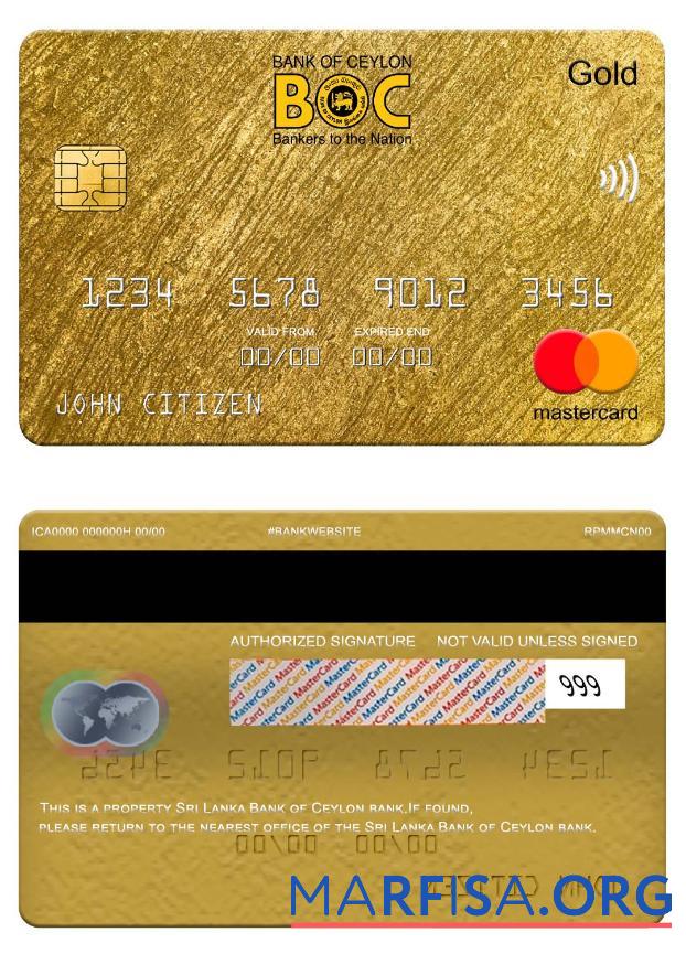 Realistic Sri Lanka Bank of Ceylon bank mastercard gold sample
